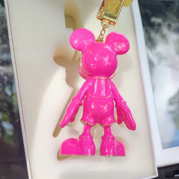 DISNEY X BAUBLE EAR NIB PINK MICKEY MOUSE KEY CHAIN/POCKET DANGLE RARE ALL PINK